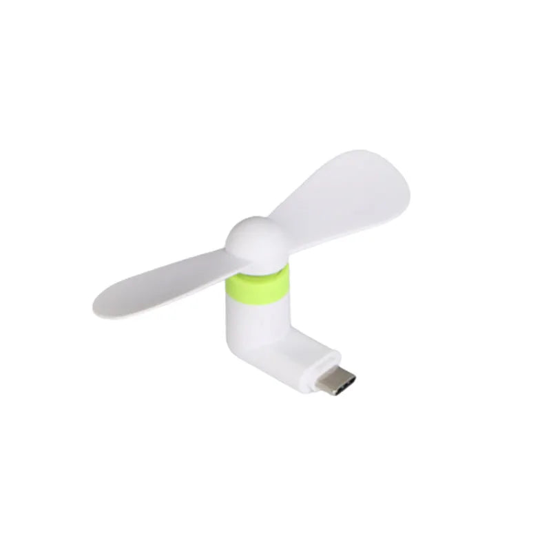 Liveify white USB mini fan with lime green accent, compact portable design for desk or on-the-go use