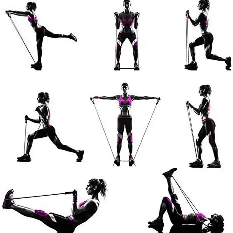 Liveify resistance band exercises showcasing full-body workouts with pink and black fitness gear