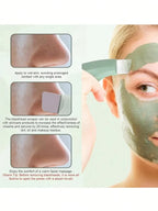 Liveify green facial mask with blackhead scraper tool for skincare, shown applying to wet skin for deep cleansing and pore care