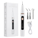Liveify white electric toothbrush with gold accents, 3 metal tips, USB cable, and packaging