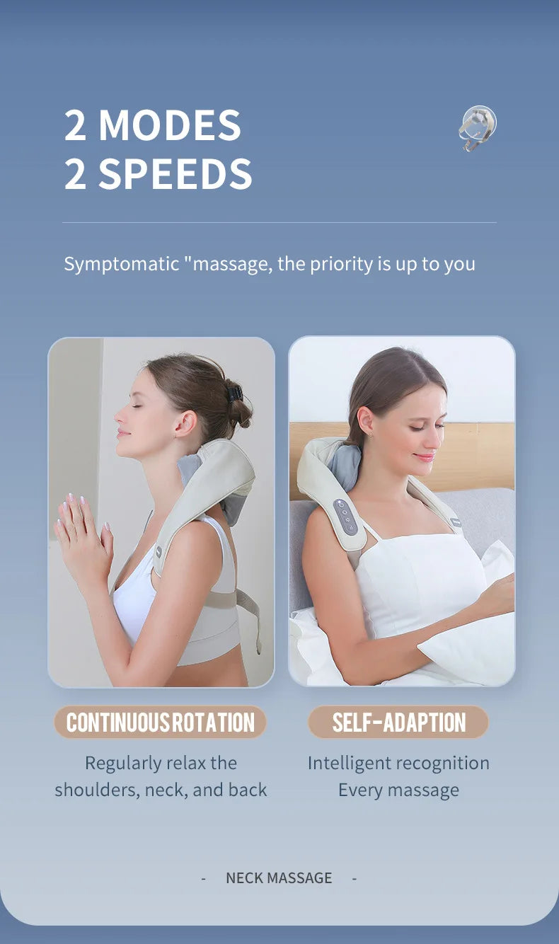 Liveify neck and shoulder massager with 2 modes, 2 speeds, continuous rotation and self-adaptation for relaxation