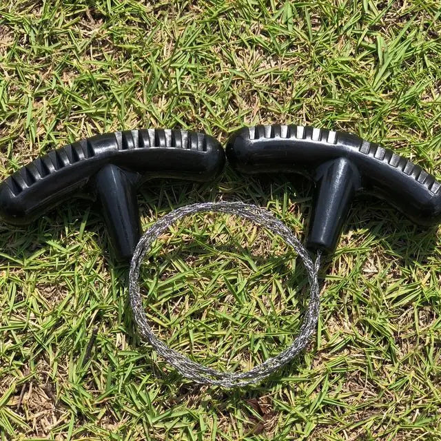 Liveify black plastic handles with textured grip and metal wire loop on grass