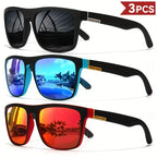 Liveify 3PCS polarized sunglasses in black, blue, and red frames with reflective lenses for outdoor style and sun protection