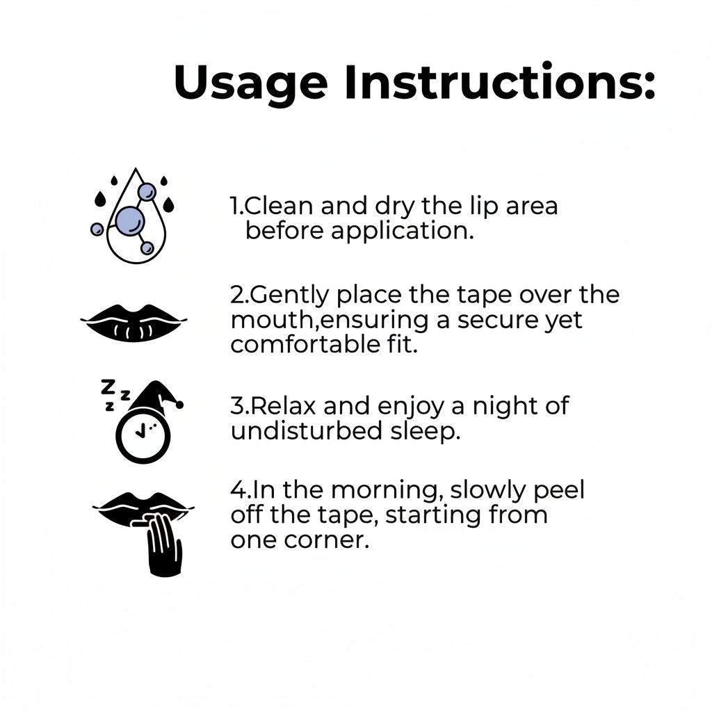 Usage instructions for a product on a black background with icons and text.