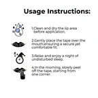 Usage instructions for a product on a black background with icons and text.