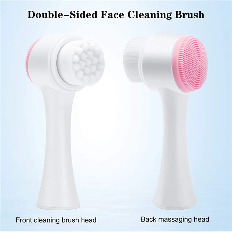 Liveify double-sided face cleaning brush with white silicone and pink massaging head for skincare