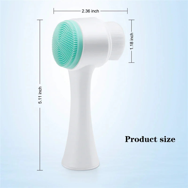 Liveify white facial cleansing brush with mint green silicone head, 5.11 inch tall, dual-sided design