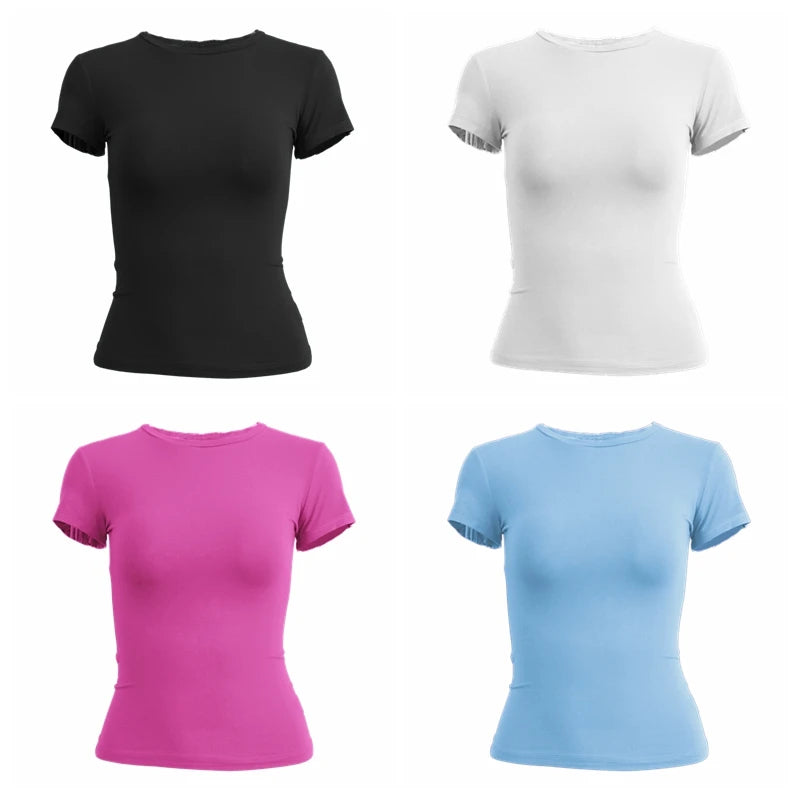 Liveify Women's Slim Fit Knit T-Shirt – Short Sleeve O-Neck Stretch Tee, Casual Y2K Streetwear Top for Everyday Wear