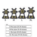 Liveify black rubber shoe grips with yellow studs, 4 sizes S-M-L-XL for ice snow traction