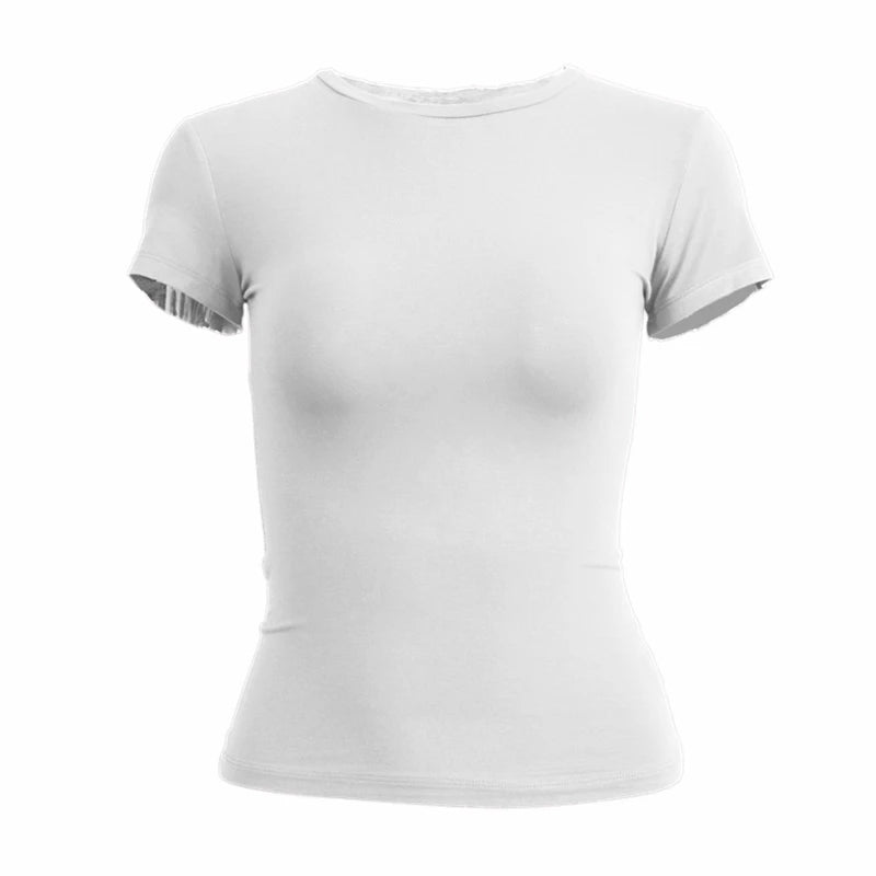 Liveify Women's Slim Fit Knit T-Shirt – Short Sleeve O-Neck Stretch Tee, Casual Y2K Streetwear Top for Everyday Wear