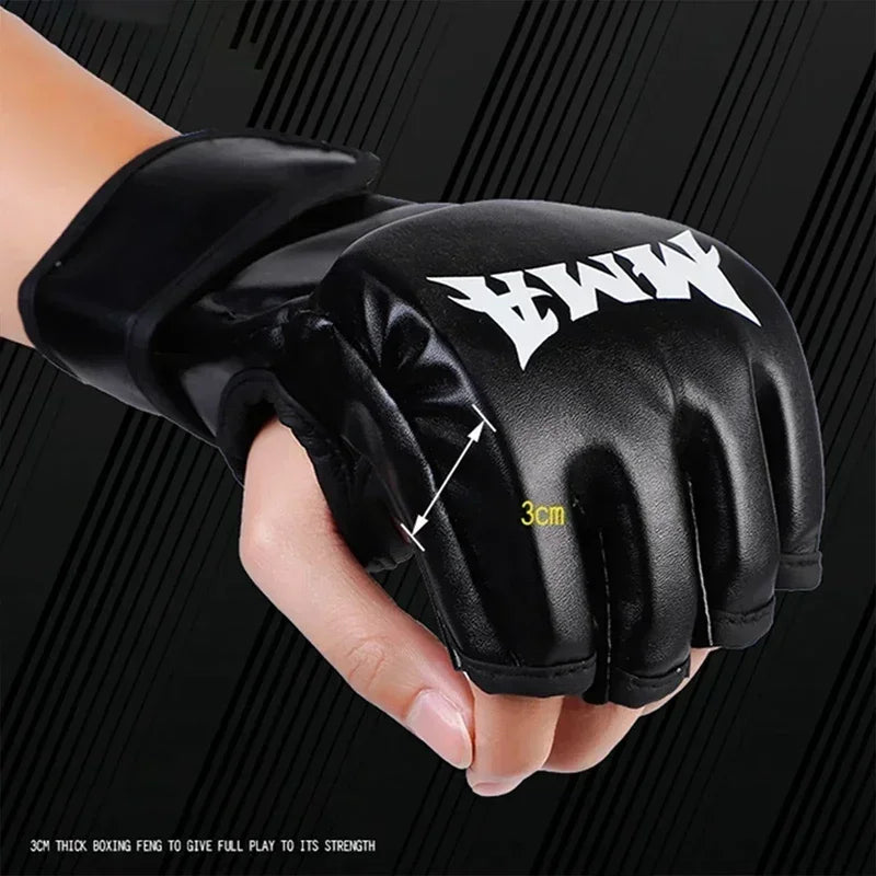 Liveify black MMA gloves with 3cm thick padding, fingerless design for boxing and training