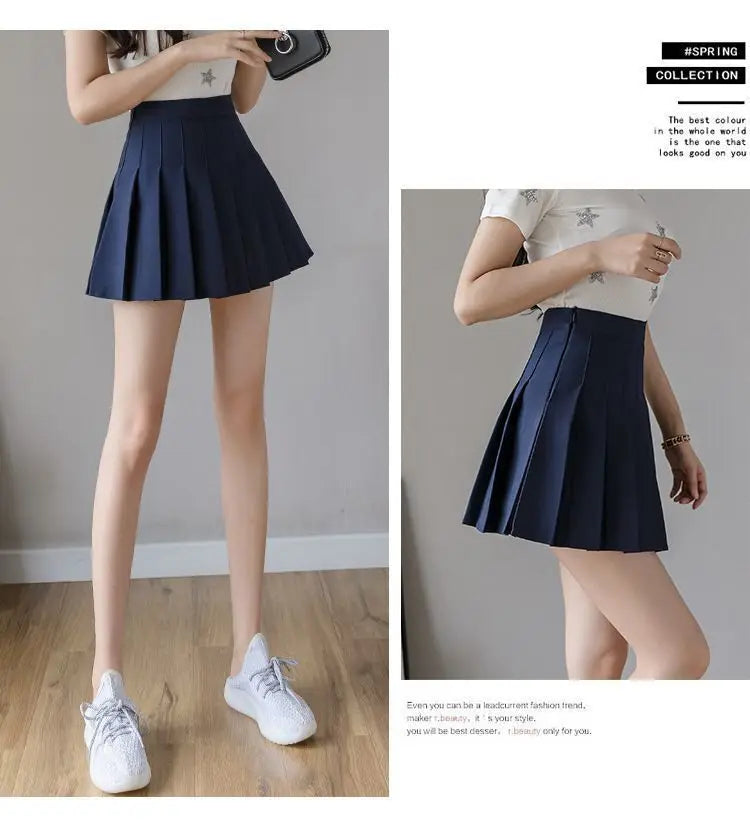 Liveify navy blue pleated mini skirt, high-waisted cotton blend, spring fashion staple for women
