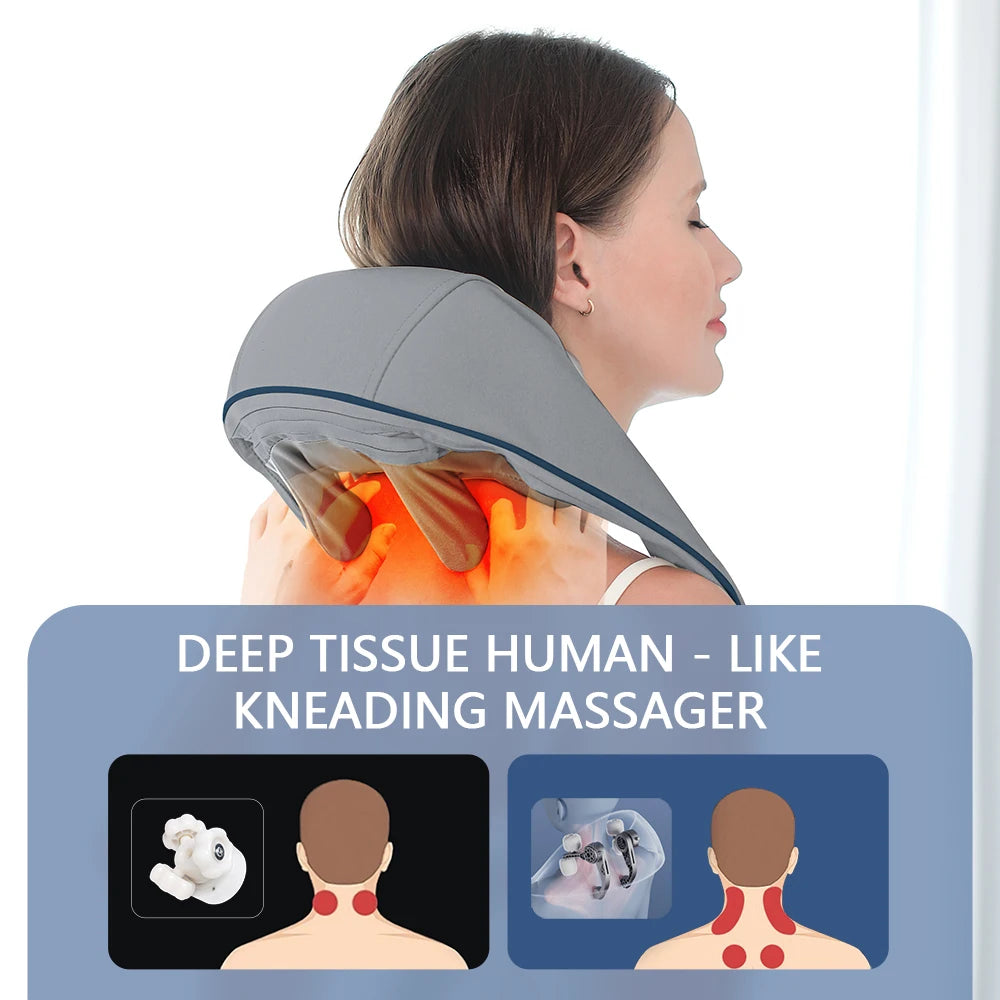 Liveify gray neck and shoulder massager with deep tissue kneading, heat therapy, and adjustable straps for relaxation