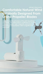 Liveify white portable USB fan with drone-style blades, compact design for personal cooling