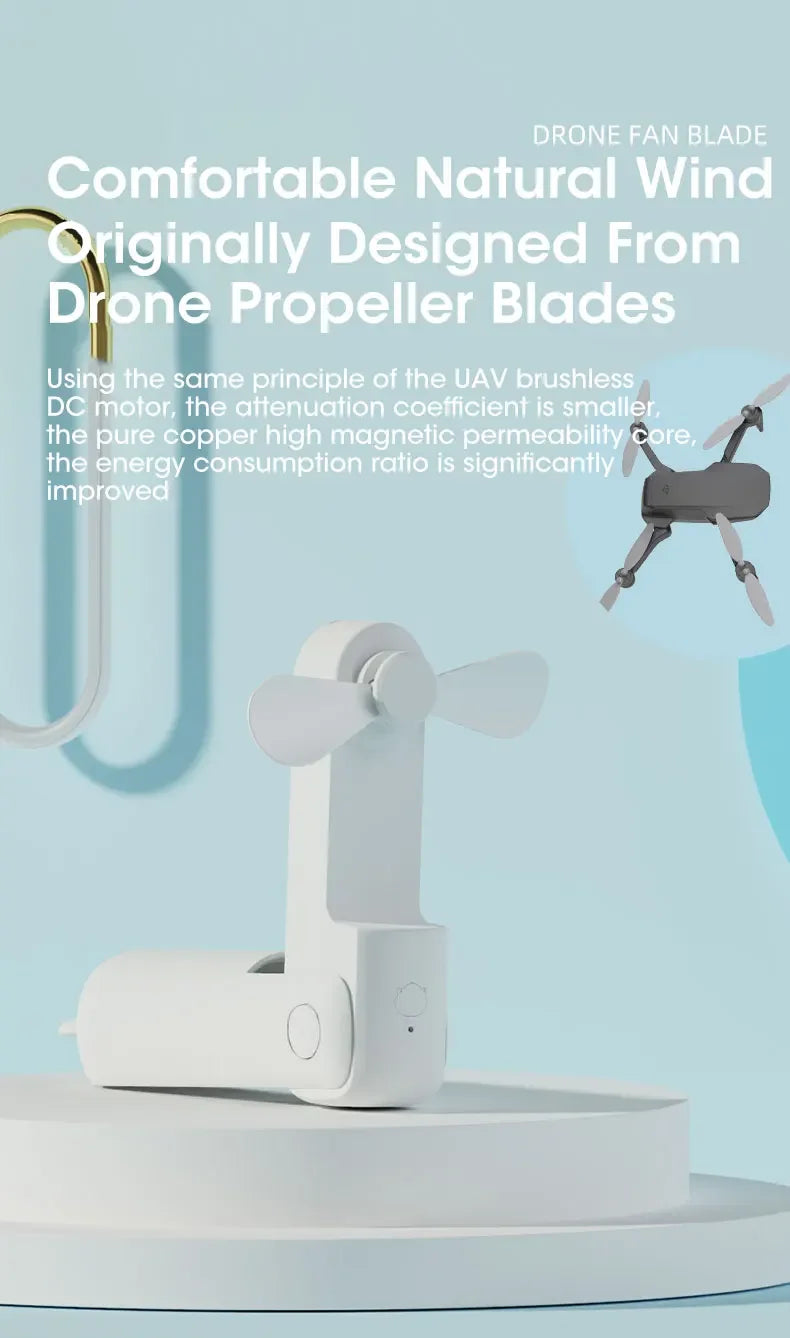 Liveify white portable USB fan with drone-style blades, compact design for personal cooling