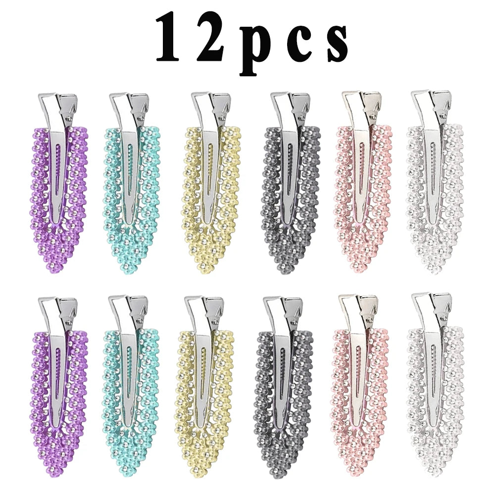 Liveify 12pcs rhinestone hair clips in purple, teal, yellow, gray, pink, and white styles