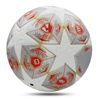 Liveify white soccer ball with red and gold floral patterns, hexagonal panels, and star design
