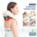 Liveify cordless hands-free neck and shoulder massager with heat, beige fabric, 2000mAh battery