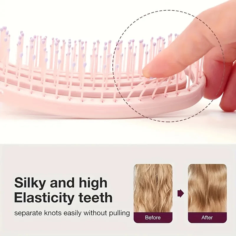 Liveify pink detangling hair brush with silky elastic teeth, gently separating knots without pulling