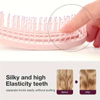 Liveify pink detangling hair brush with silky elastic teeth, gently separating knots without pulling