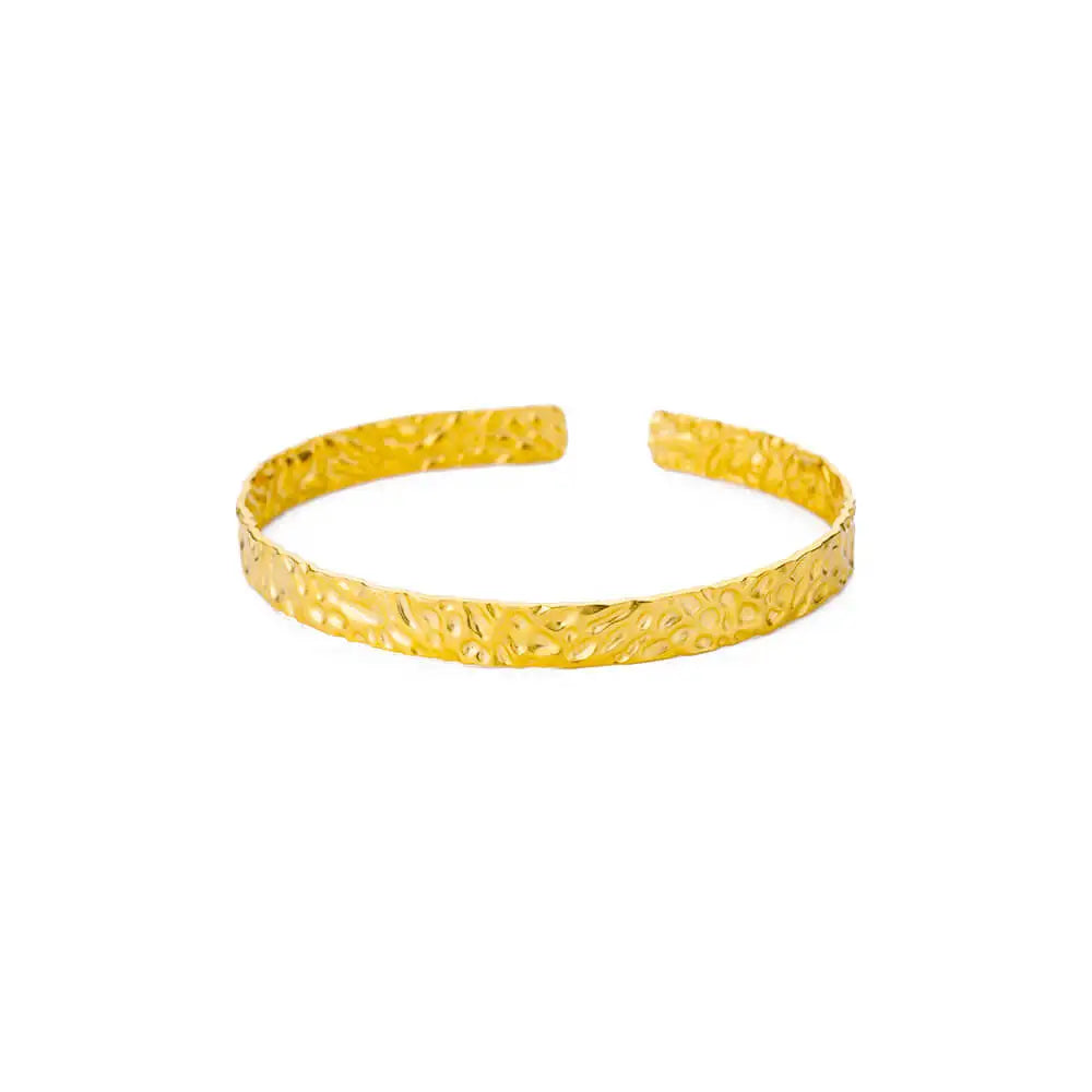 Liveify gold textured open cuff bracelet with hammered finish, stylish minimalist accessory for everyday wear