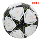 Liveify Size 5 soccer ball with black stars, neon green trim, white panels, and red accents for outdoor play