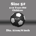 Black and white soccer ball with HamBo branding on a gray background, featuring text about size and age range.