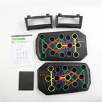 Liveify black push-up board with color-coded muscle targeting, grip handles, and instruction guide for home fitness training