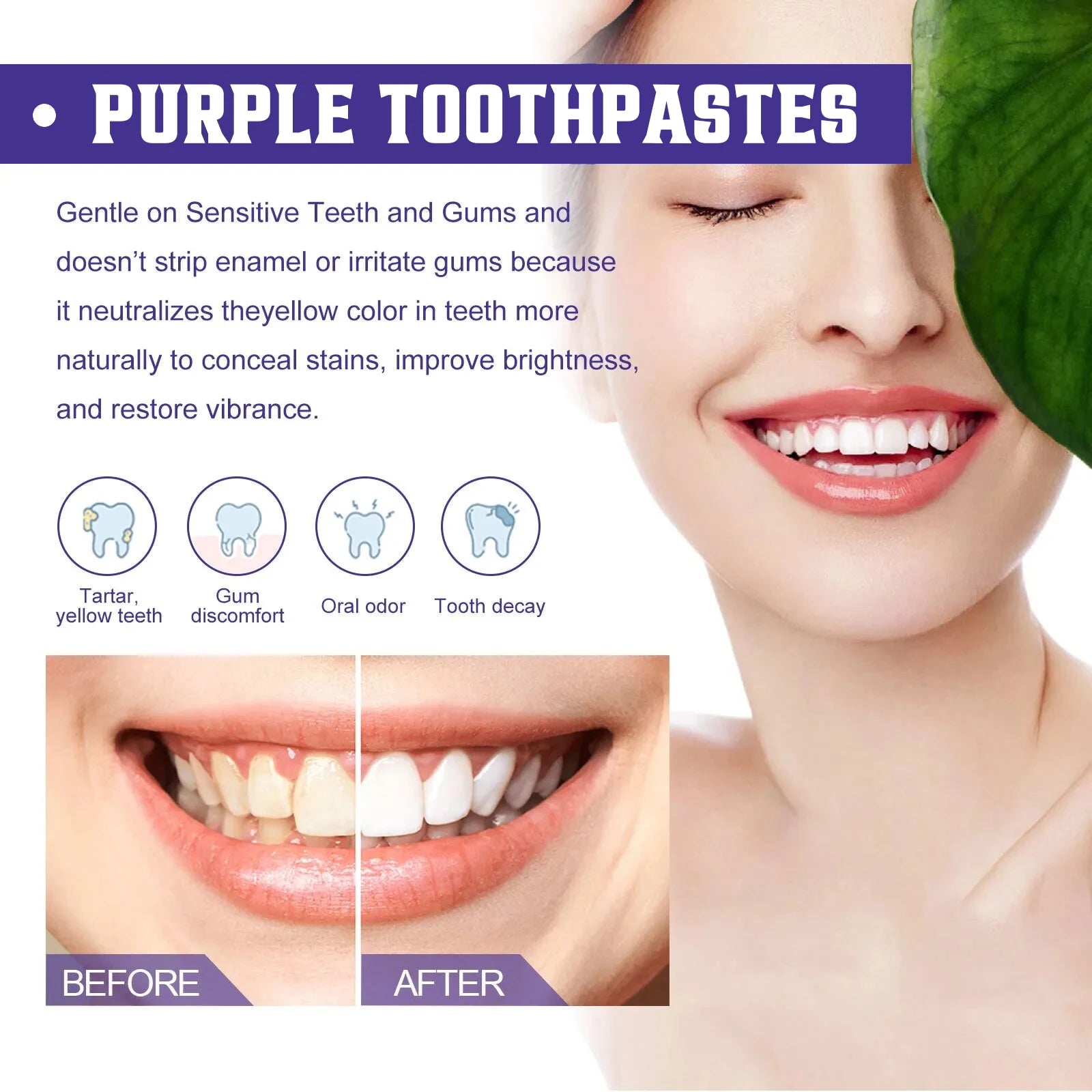 Liveify Purple Whitening Toothpaste – Color Correcting Toothpaste for Brighter Teeth, Stain Removal & Daily Oral Care Whitening Treatment