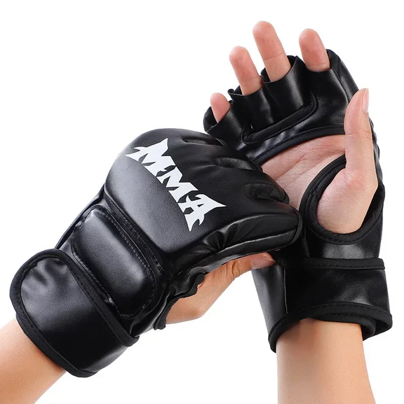 Liveify MMA Training Gloves Open Palm – Half Finger Sparring & Punching Bag Gloves for Boxing & Kickboxing, PU Leather (Adult)