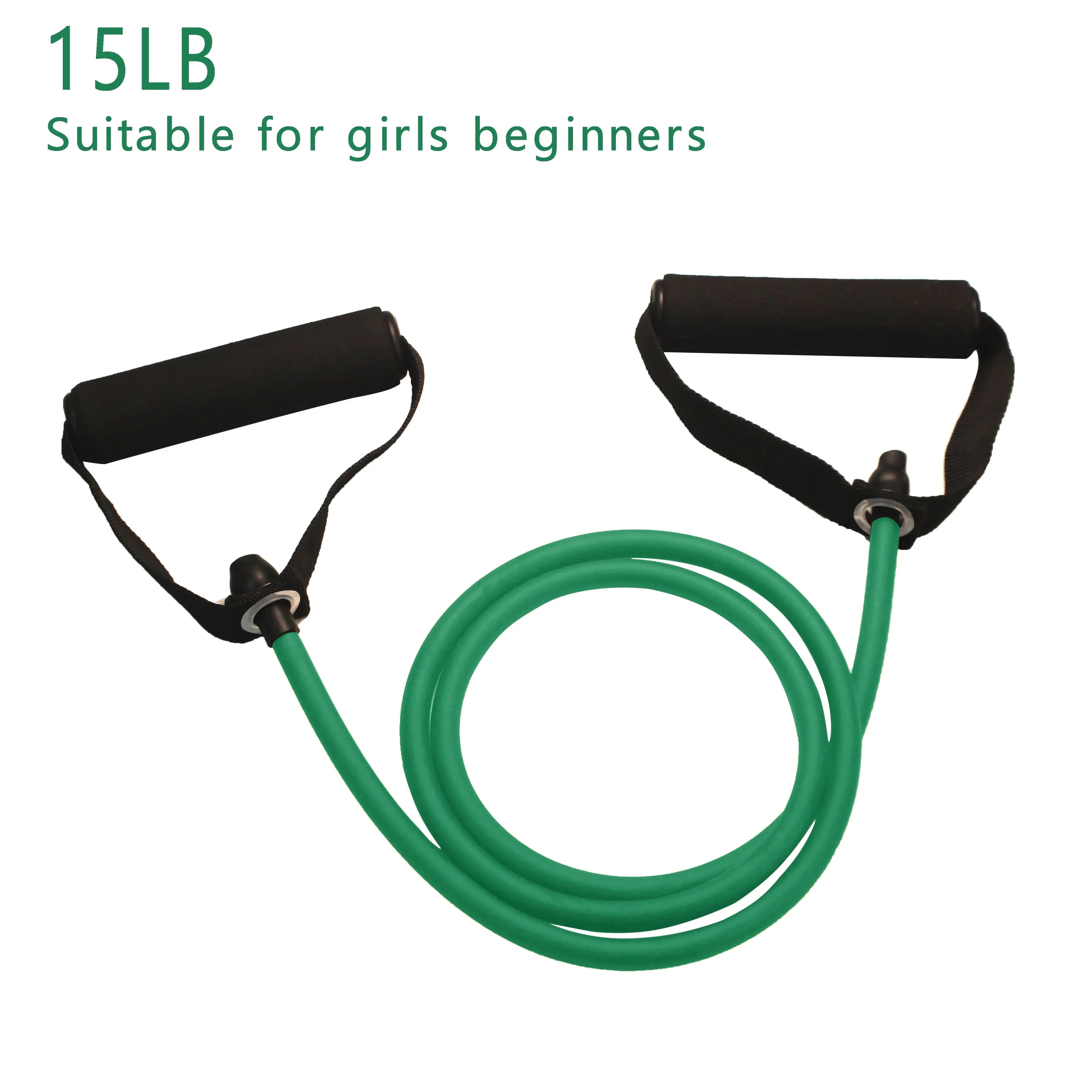 Liveify green 15LB resistance band with black foam handles for beginner home workouts