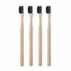 Liveify bamboo toothbrushes with black bristles, eco-friendly natural wood handles, set of four for sustainable oral care