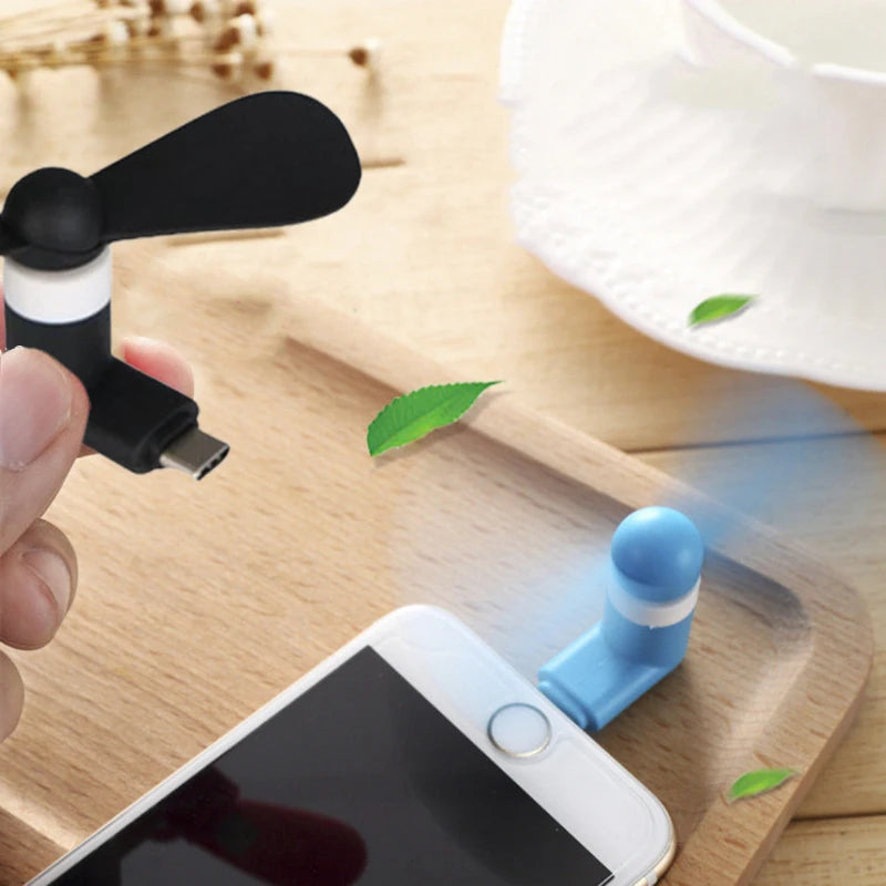 Liveify black and blue USB mini fans for phones, portable cooling with sleek design, perfect for on-the-go use