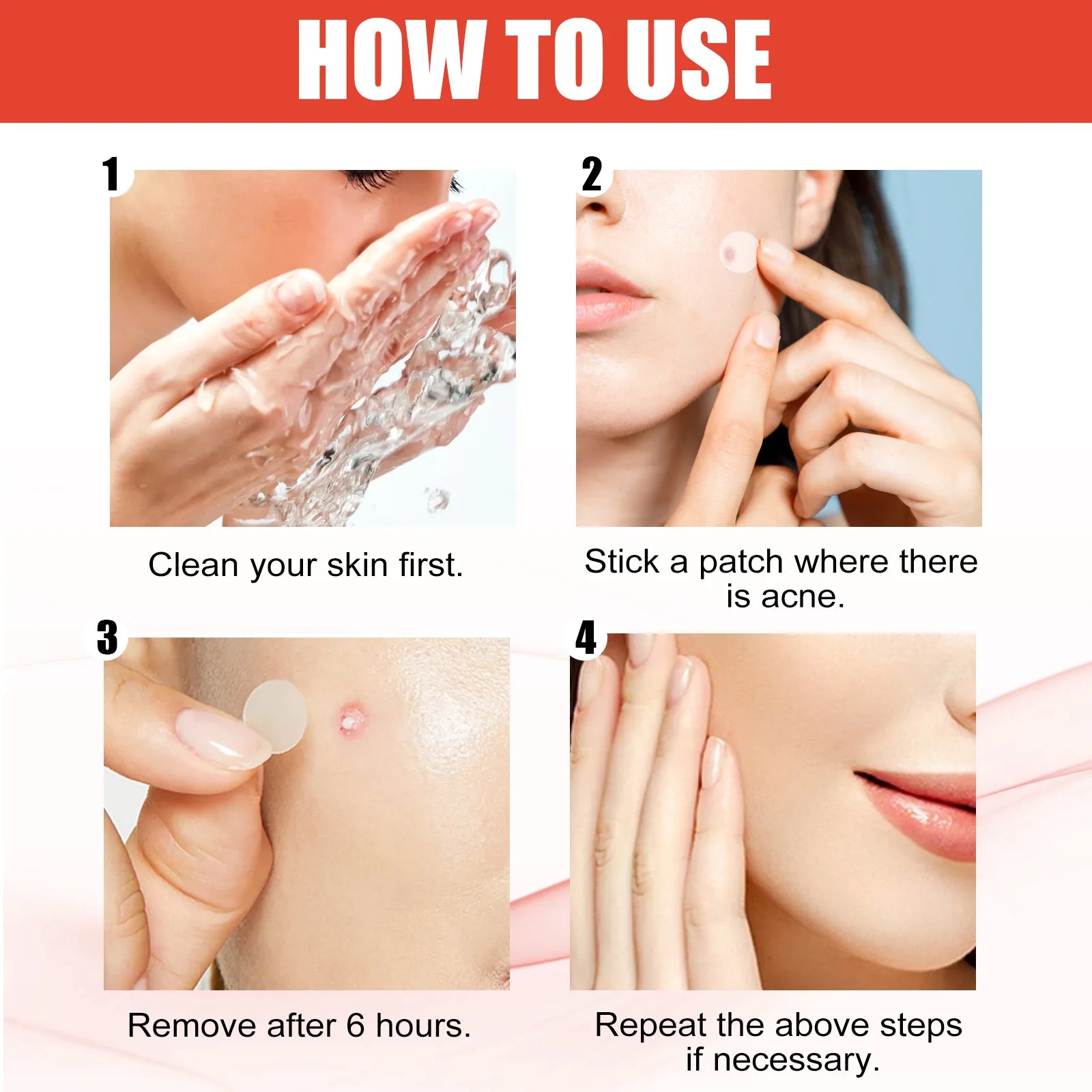 Liveify acne patch usage guide: clean skin, apply patch, remove after 6 hours, repeat as needed