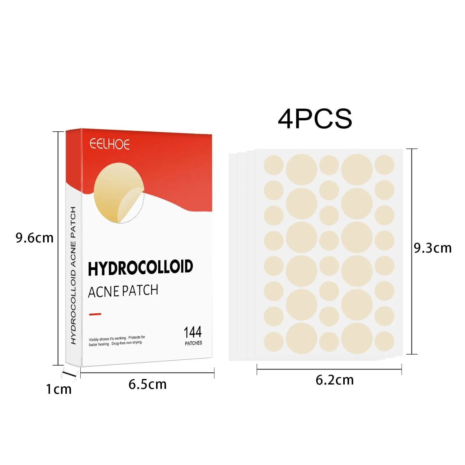 Liveify hydrocolloid acne patches in clear, round design, 144 count box with 4 sheets shown, ideal for blemish healing