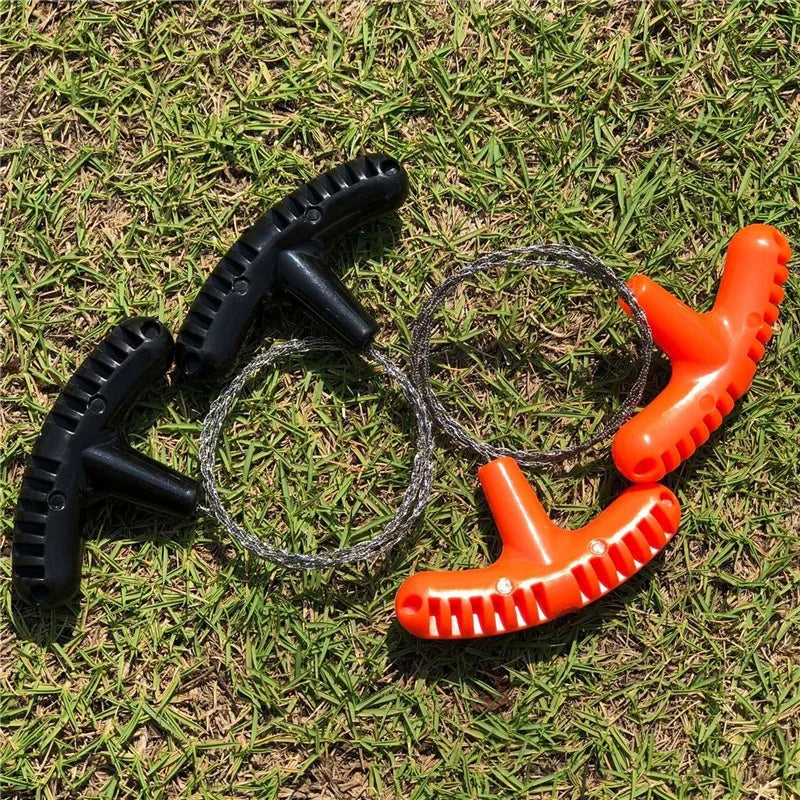 Liveify orange and black plastic rope handles with metal cable on grass