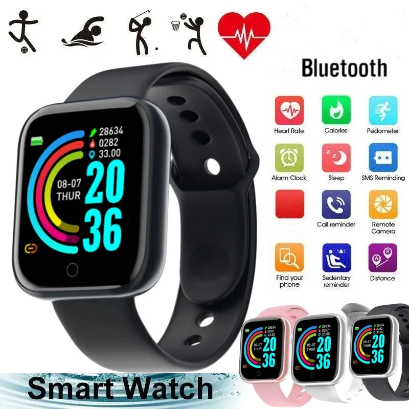 Liveify black smart watch with color display, Bluetooth, heart rate monitor, and fitness tracking features