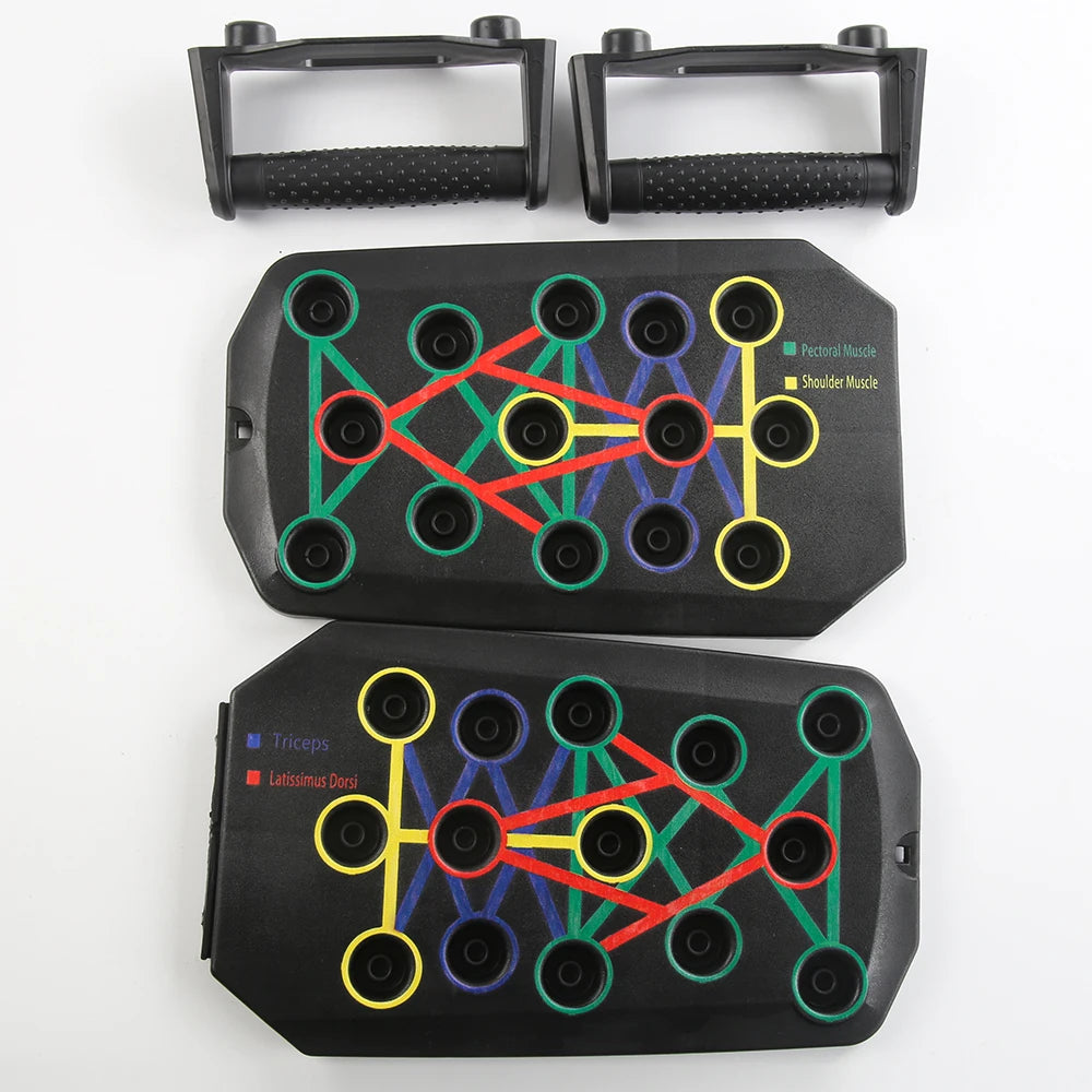 Liveify black push-up board with color-coded muscle targeting guides and textured handles for home fitness training