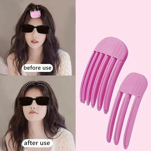 Liveify pink plastic hair volumizer clips for instant root lift, shown before and after use on wavy hair
