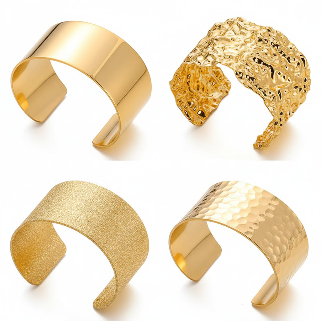 Liveify gold cuff bracelets with hammered, textured, and smooth finishes for women's fashion accessories