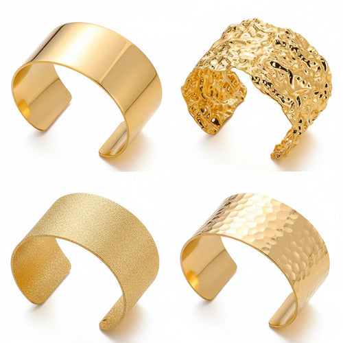 Liveify gold cuff bracelets with hammered, textured, and smooth finishes for women's fashion accessories