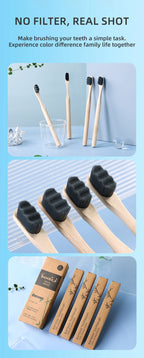 Liveify bamboo toothbrushes with black bristles, natural wood handles, eco-friendly packaging, 4-pack
