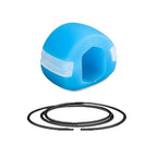 Blue silicone sleeve with white band and black lanyard on a white background