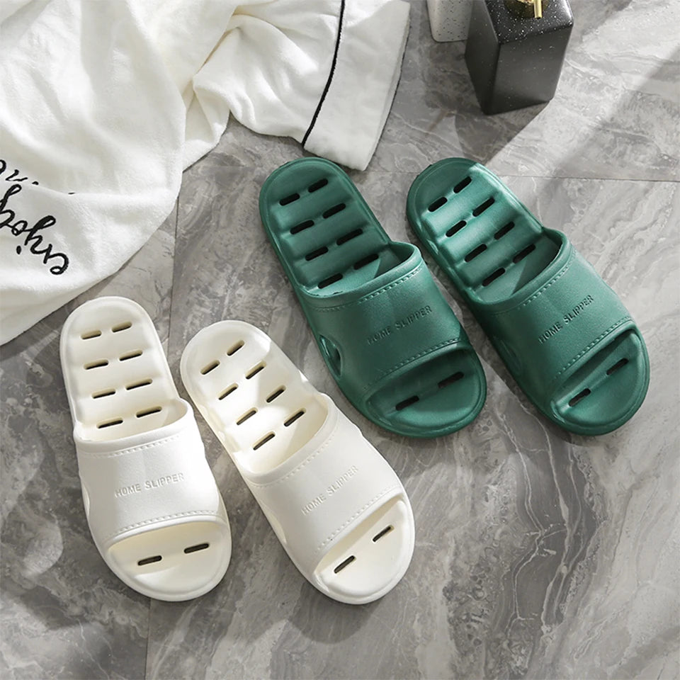 Liveify white and green home slippers with ventilation holes, soft material, stylish design for comfort