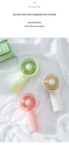 Liveify portable handheld fan in green, white, and pink summer colors, lightweight plastic design for personal cooling