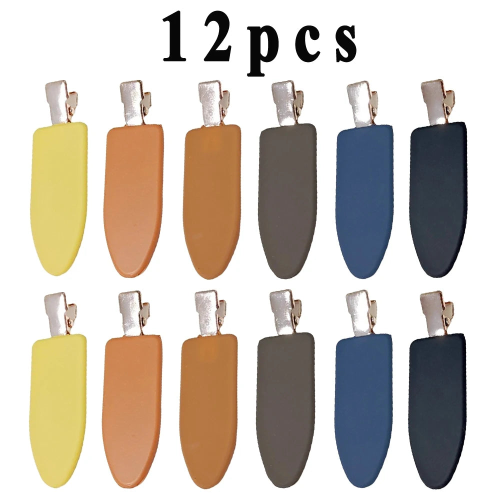 Liveify 12pcs matte hair clips in yellow, orange, gray, blue, and black with silver clasps