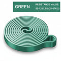Liveify green resistance band with 55-125 lbs tension, coiled design for fitness training