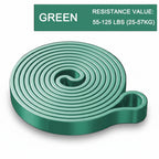 Liveify green resistance band with 55-125 lbs tension, coiled design for fitness training