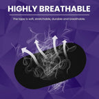 Liveify highly breathable black tape with stretchable, durable fabric shown with airflow arrows on purple background