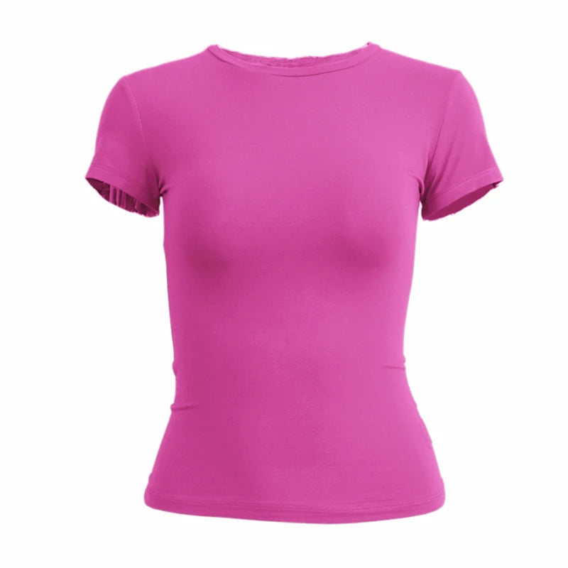 Liveify Women's Slim Fit Knit T-Shirt – Short Sleeve O-Neck Stretch Tee, Casual Y2K Streetwear Top for Everyday Wear